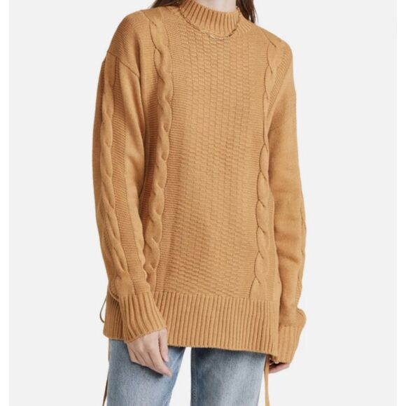 NWT Women WAYF Dani Side Lace-up Sweater In Camel Size Extra Small - Picture 1 of 9